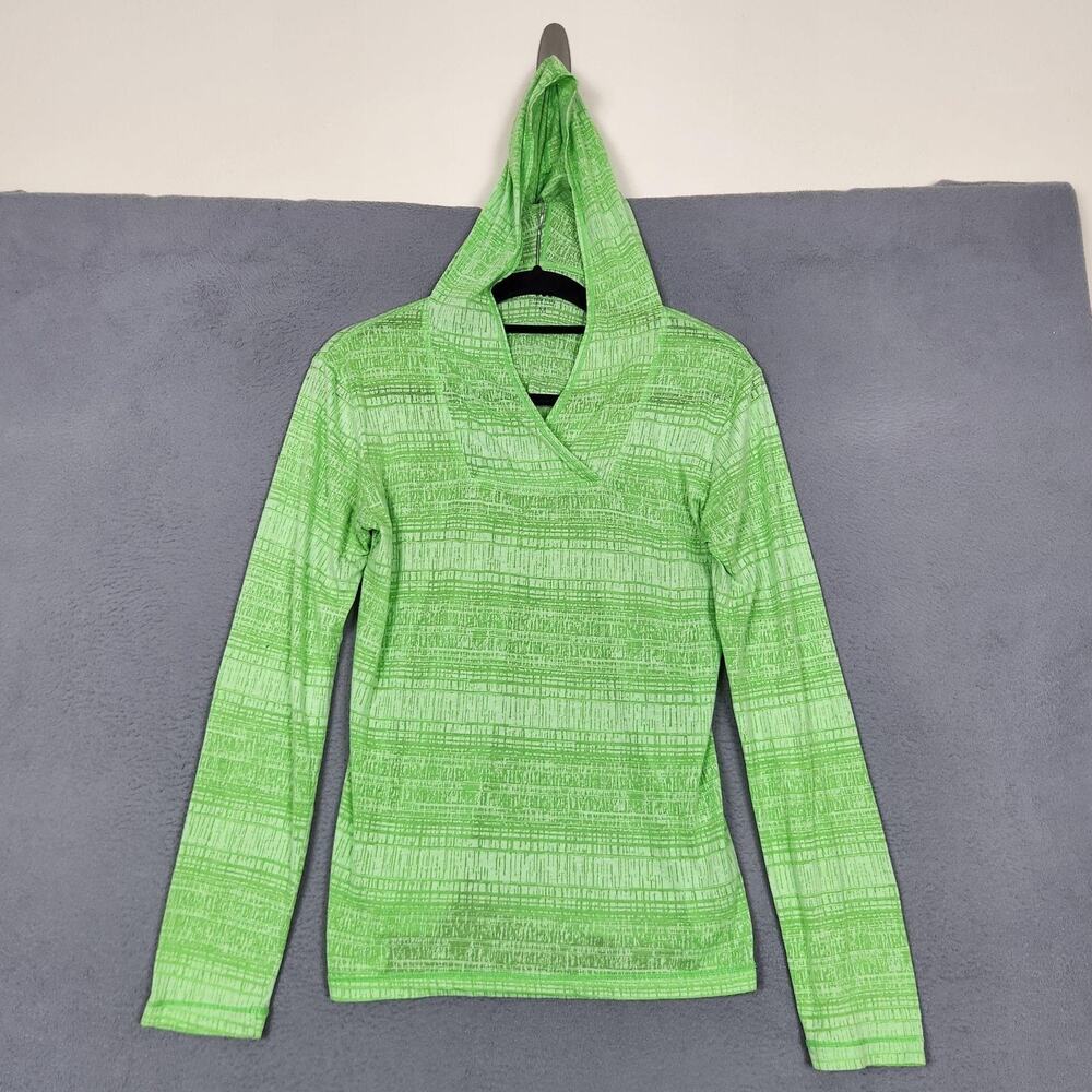Title Nine Hoodie Womens Medium Green Stripe Hooded V Neck Lightweight Pullover